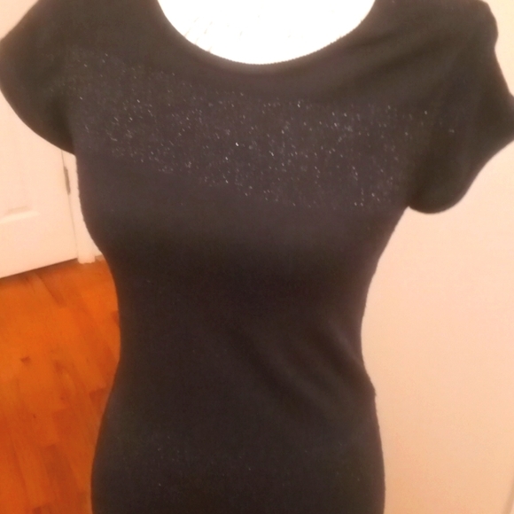 BLACK BODYCON SPARKLING STRIPES MINI DRESS - Picture 2 of 9